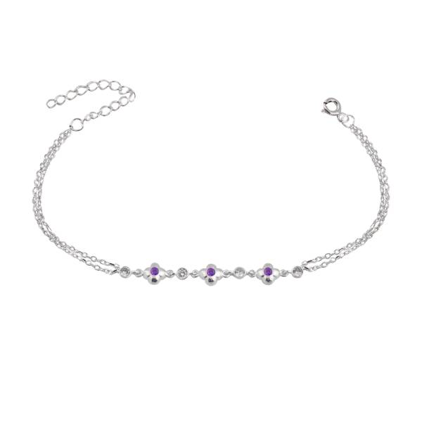 Pulsera Flores Brillo Lila - Plata