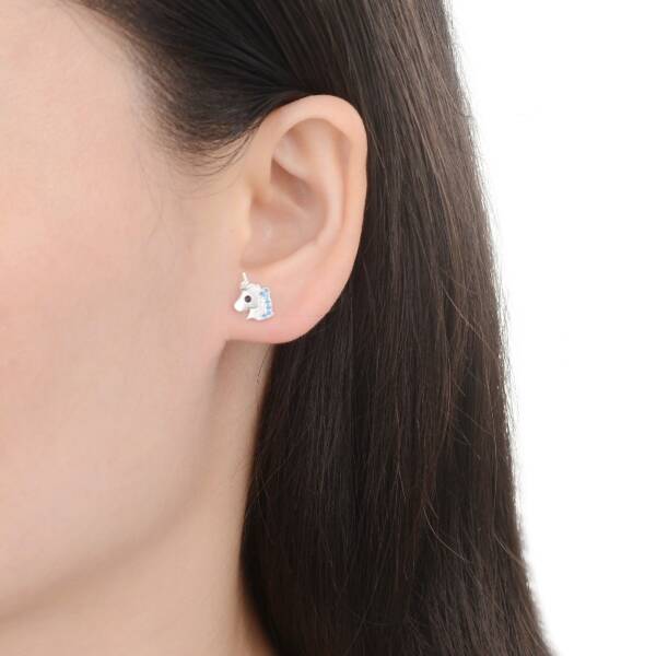 Arete Unicornio Azul - Plata - Imagen 2